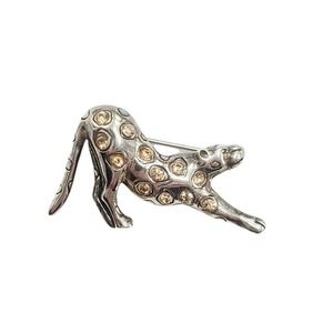 Vintage Modernist Gemstone Crystal Wild Leopard Cheetah Cat 925 Silver Brooch
